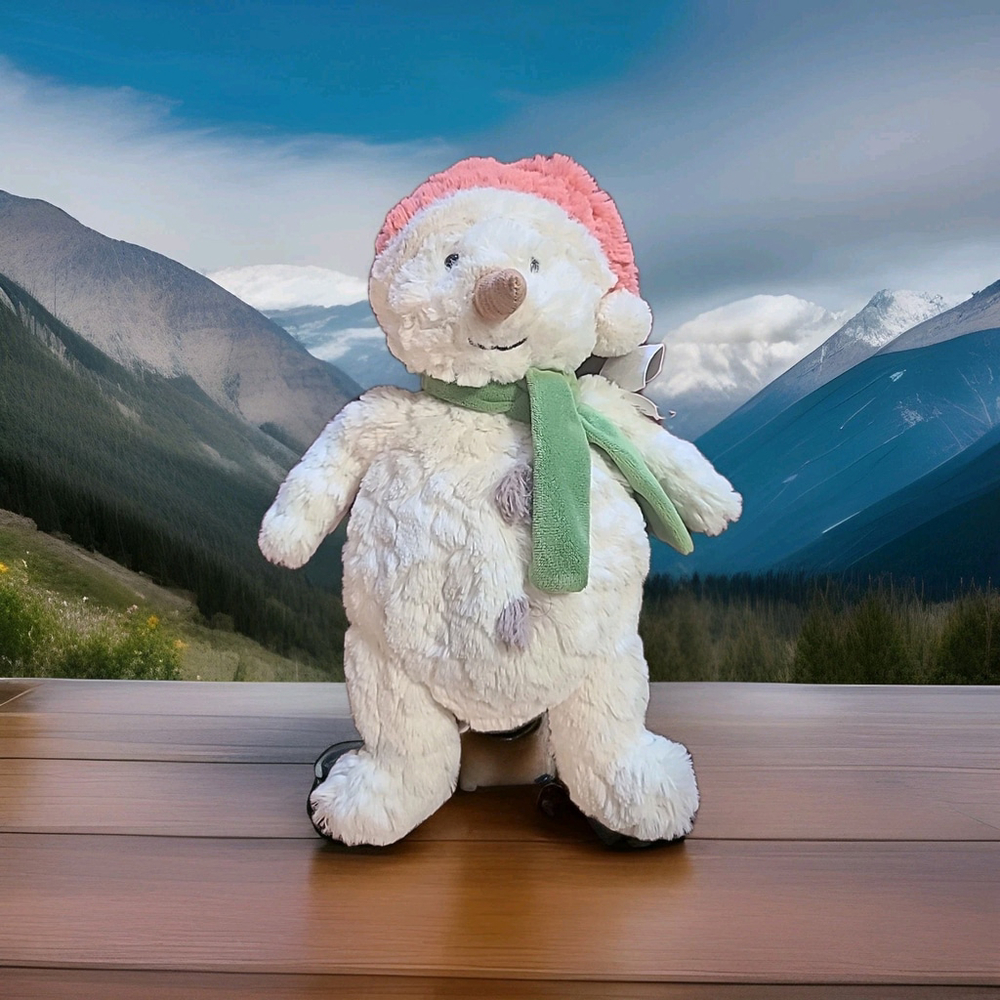 Mary Meyer Snowman Plush Green Scarf Santa Hat Stuffed Winter Christmas 12 In.